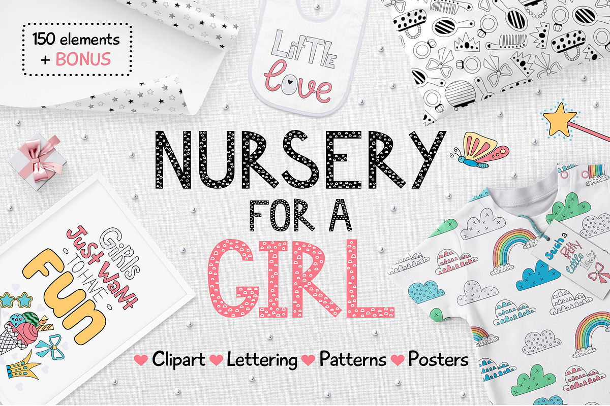 Nursery for a girl-Clipart&Lettering, an Animal Illustration by Truefiesta (Photo 1 of 8)