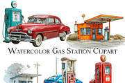 Watercolor Gas Station Clipart, an Object Graphic by ArtisticTimberStudio (Thumbnail 1 of 2)