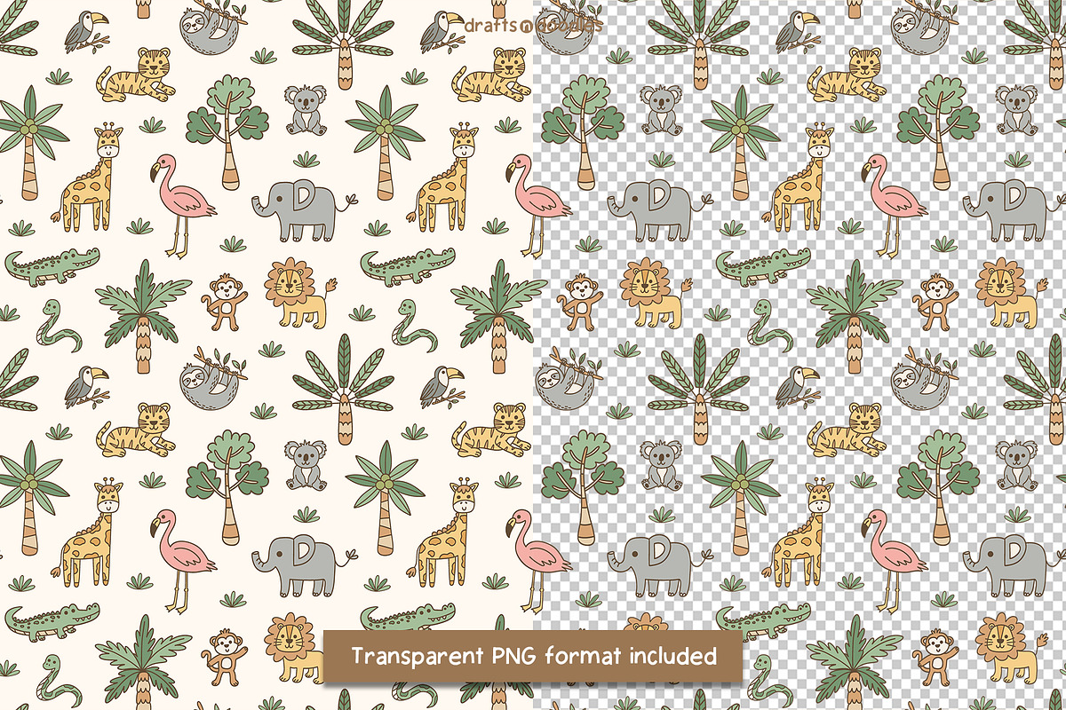 Jungle Safari Clipart and Patterns, a Pattern Graphic by Drafts n Doodles (Photo 7 of 12)