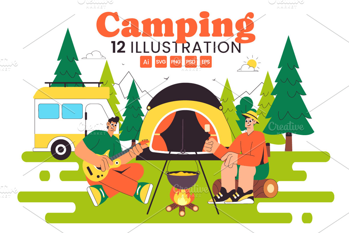 10 Summer Camping Illustration, a Seasonal Illustration by denayunebgt (Photo 1 of 4)