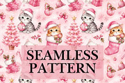Cute Cats Christmas Seamless Pattern, a Pattern Graphic by elfy creative (Thumbnail 1 of 4)