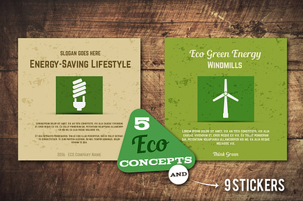 5 Eco Poster Concepts & Stickers, a Card Template by JeksonGraphics