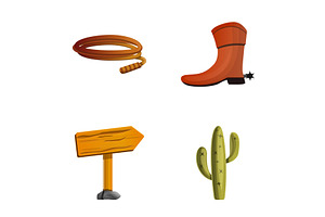 Cowboy Accessory Icons Set Cartoon