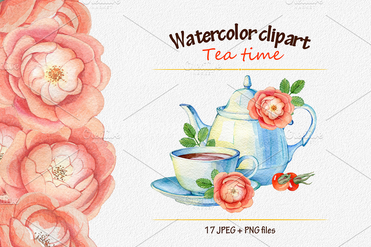 Watercolor clipart tea time, a Food Illustration by OlyaSenko (Photo 1 of 6)