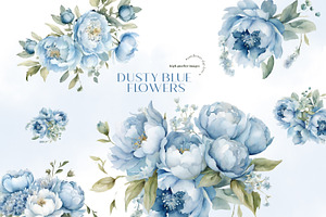 Elegant Dusty Blue Flowers Clipart