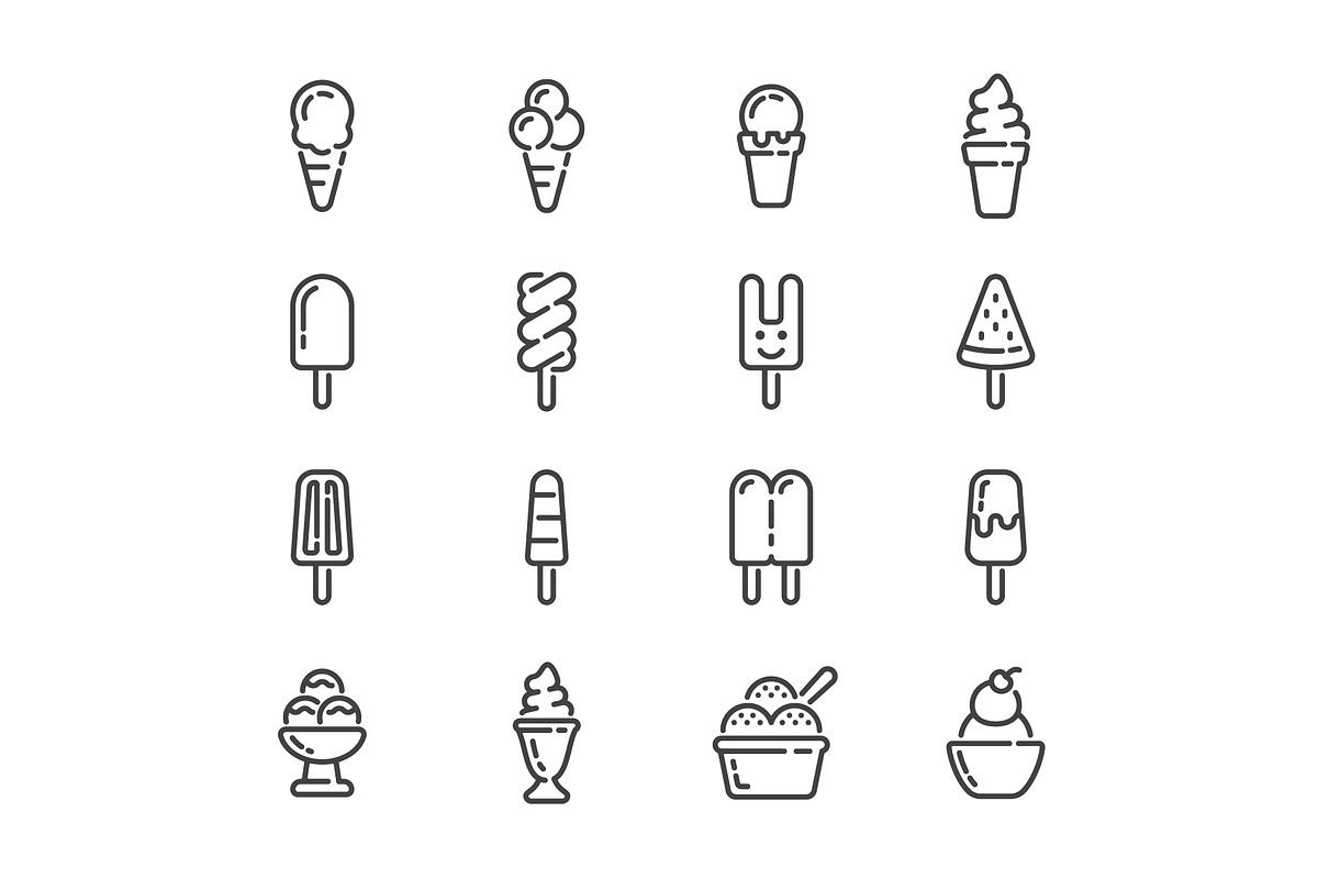 Set of 16 ice cream outline icons, an Outline Icon by 10PA