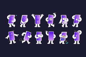 Mascot of mobile phone set, cards, a Technology Illustration by PaperTrident