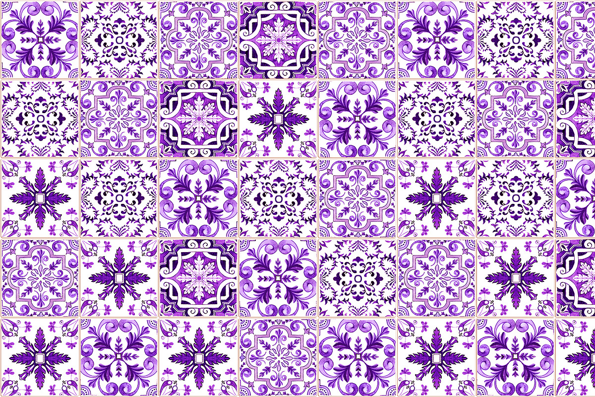 Purple Portuguese Azulejo Tiles Set4, a Pattern Graphic by ilonitta (Photo 8 of 10)