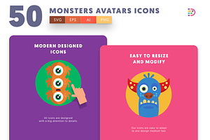 50 Monsters Avatars Icons