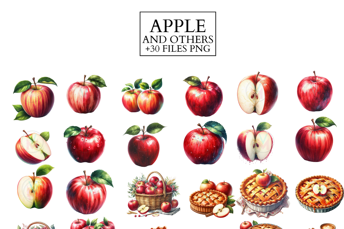 Apple Clipart Set Watercolor PNG, a Food Illustration by VM PARTYS  BY TAIRUMA (Photo 6 of 7)
