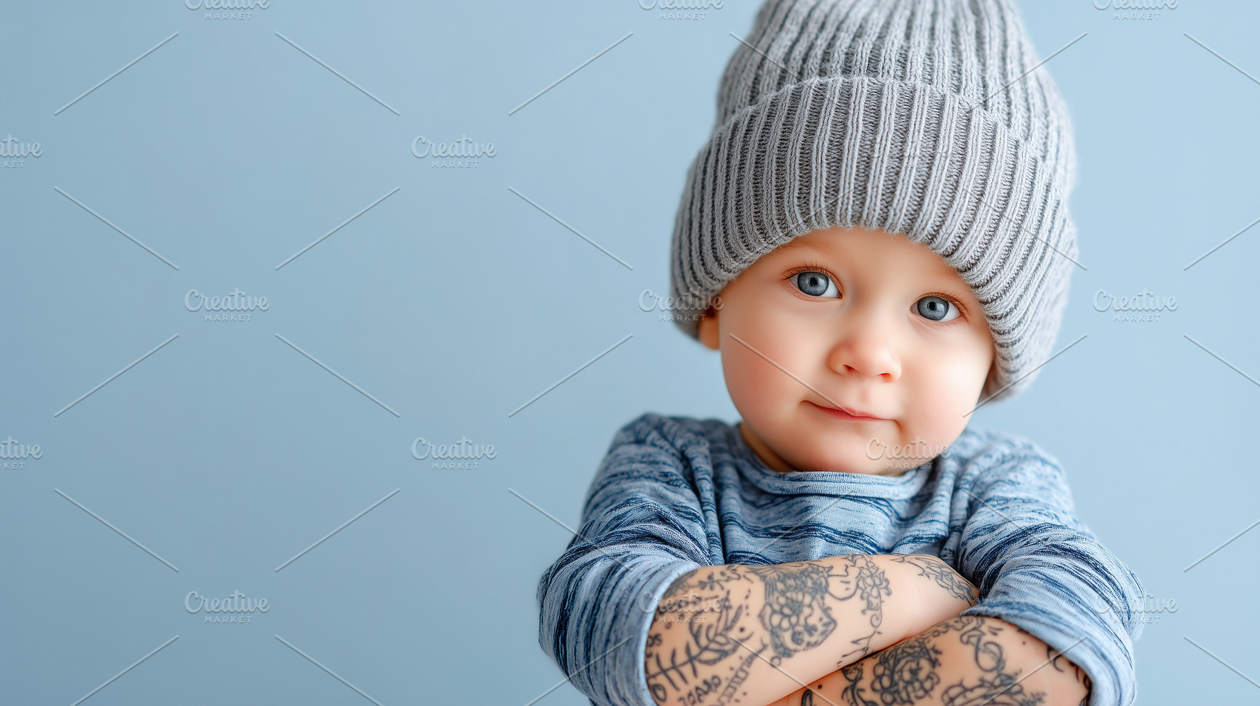 Adorable baby with gray knit beanie, a Person Photo by MistyDay
