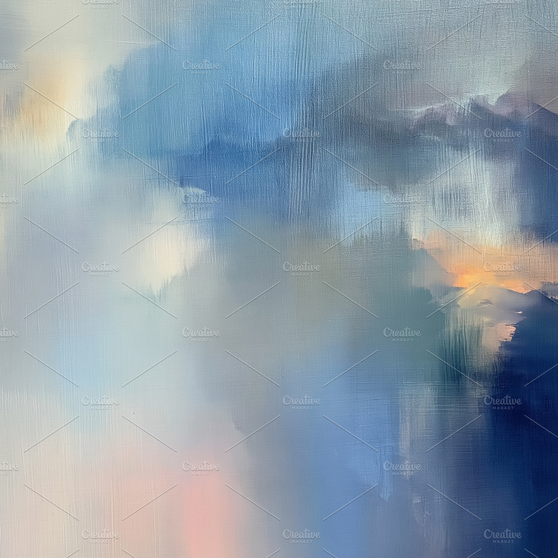 Abstract painting depicting atmospheric clouds in soft blues, wh, a Photo by Studio ANNA
