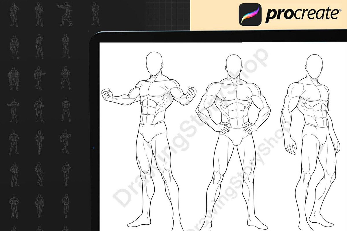400 Procreate Male pose stamps Bases, a Brush Add-On by DrawingStoryShop (Photo 2 of 7)