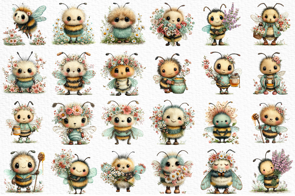 Whimsical Spring Bee Clipart PNG, an Illustration by Craft Nest (Photo 6 of 11)