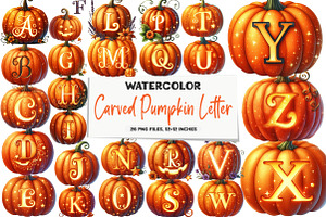Carved Pumpkin Letter Bundle, an Illustration by DreamArtGraphic