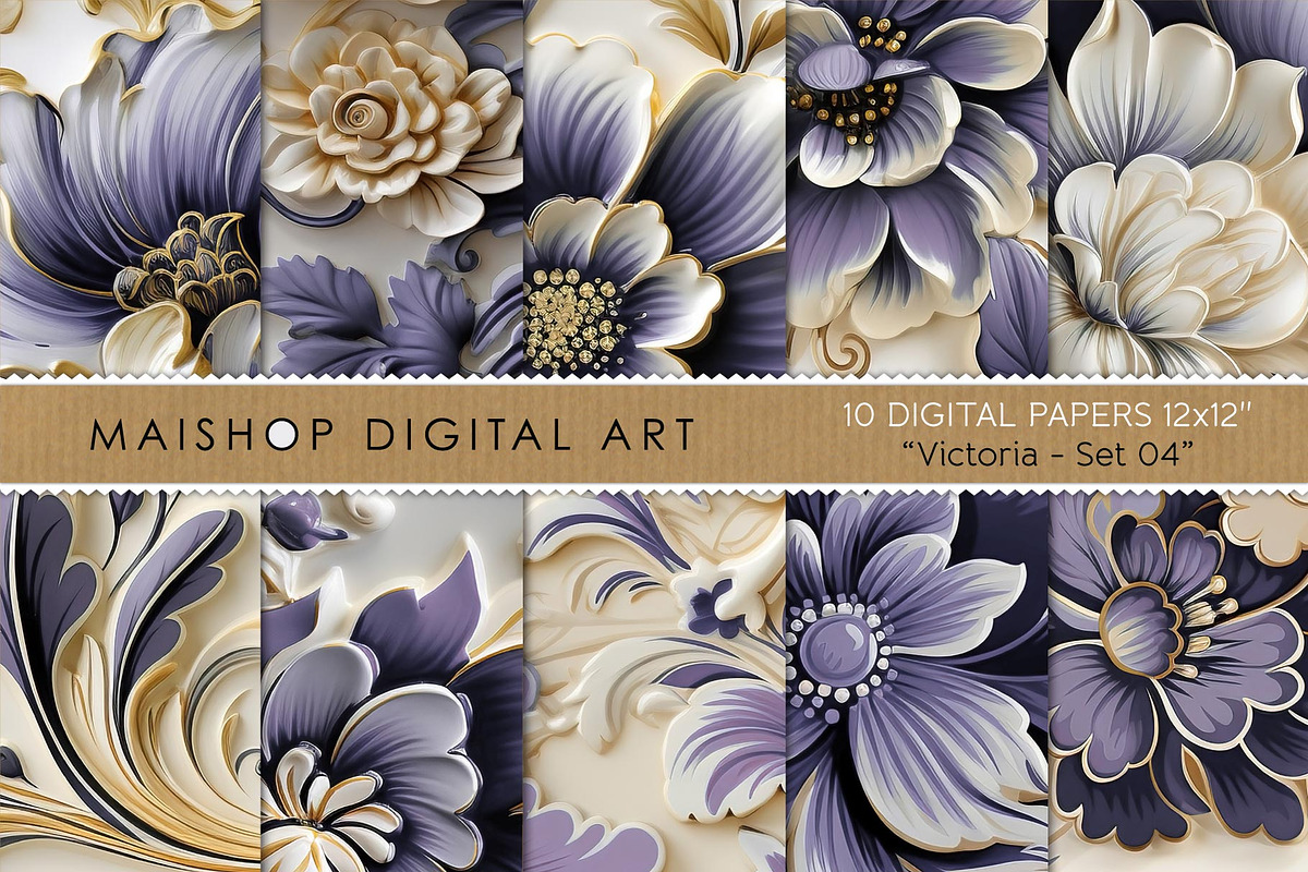 Purple & Gold Floral Patterns, a Pattern Graphic by Maishop (Photo 1 of 3)
