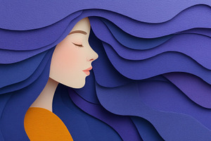 Paper cut style illustration of a serene woman in side profile w, a Photo by José Manuel Gelpi