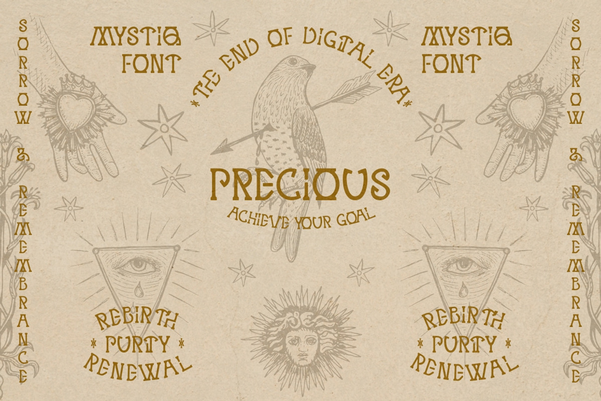 MYSTIQ mysterious display font, a Serif Font by Fat Hamster (Photo 2 of 16)