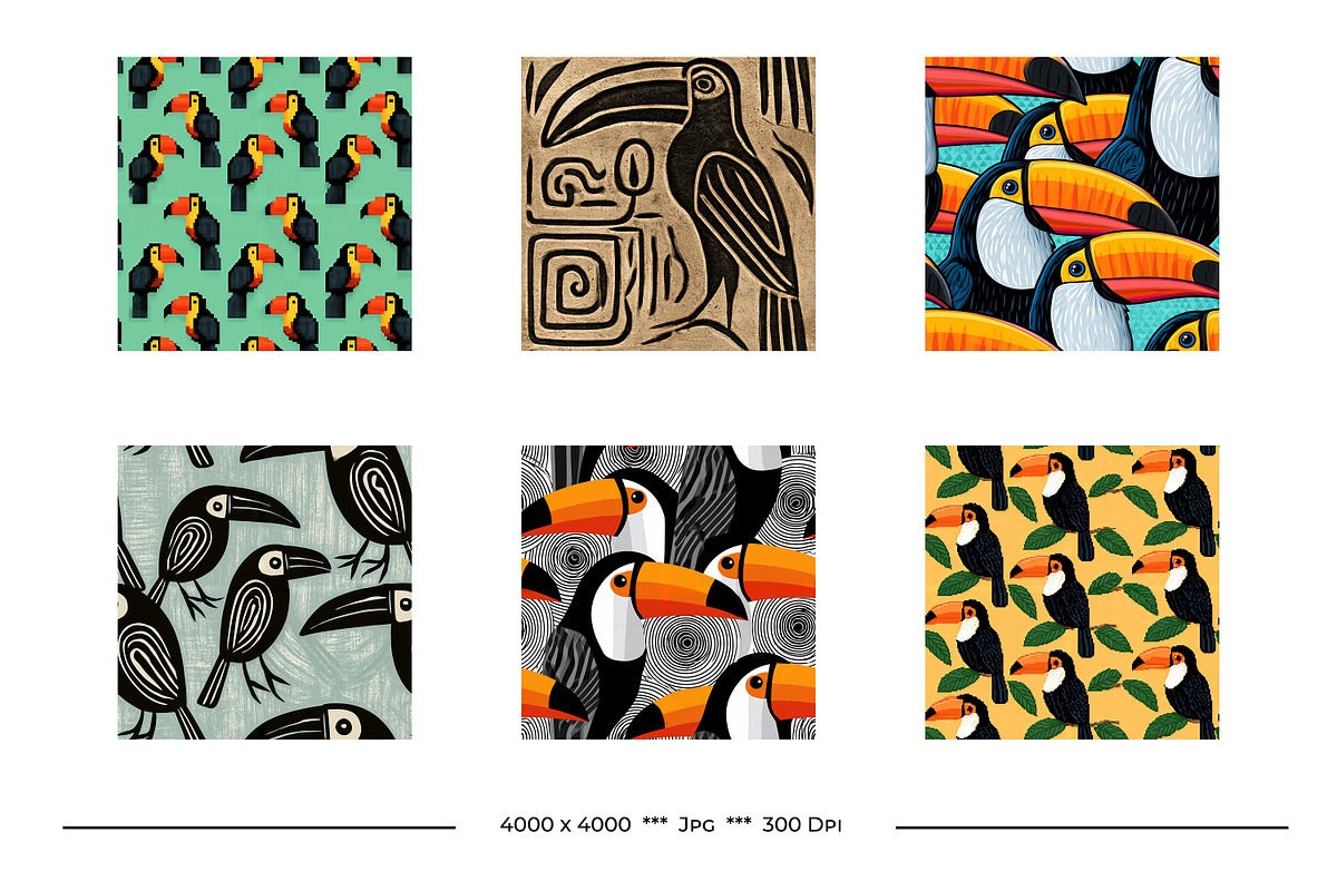 Toucans Retro Art Style Designs, a Pattern Graphic by karenfoleyphoto (Photo 9 of 13)