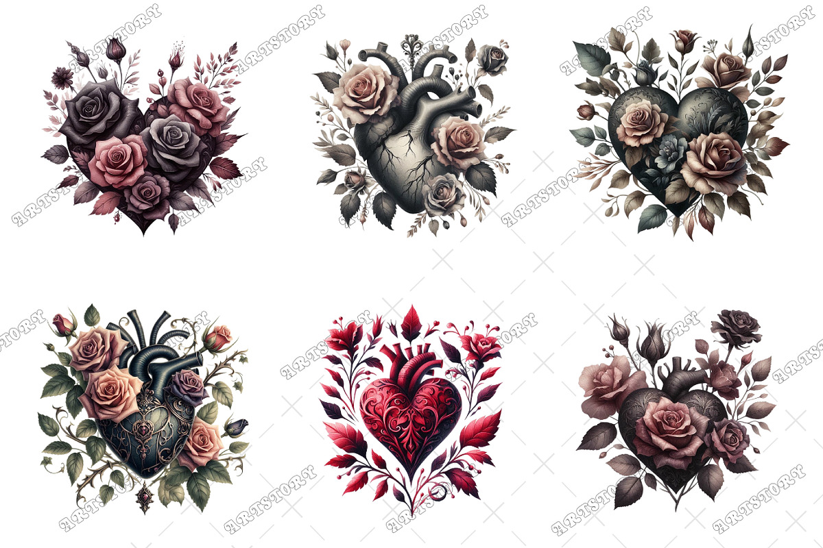Gothic Floral Heart Clipart, an Illustration by designcity5 (Photo 2 of 5)