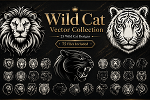 Wild Cat Vector Collection, an Animal Illustration by AvalgaCollectiblesan