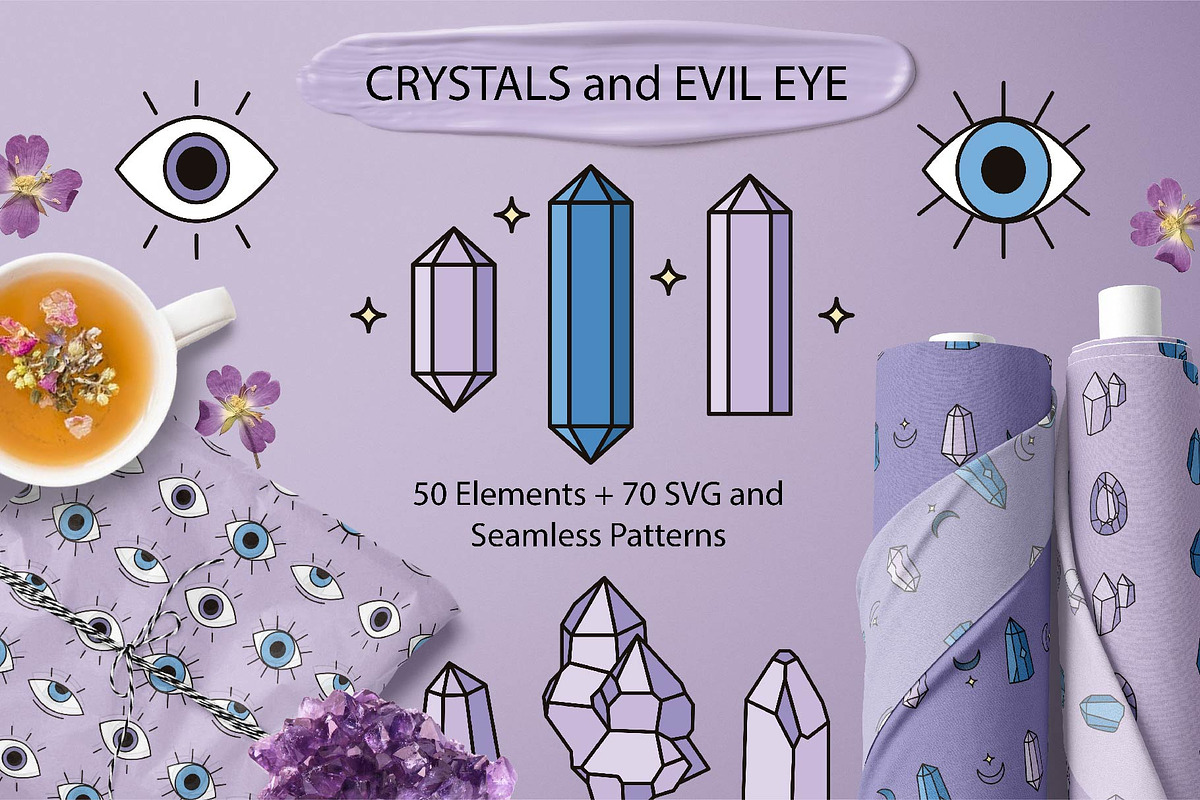 Crystals and Evil Eye illustrations, a Background Graphic by illustrator_natalie (Photo 1 of 11)