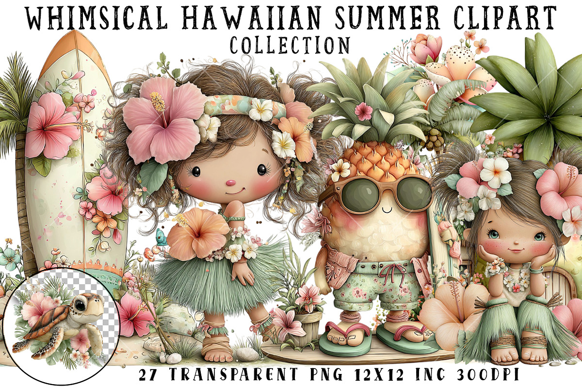 Whimsical Hawaiian Summer Clipart, an Illustration by OK Design (Photo 1 of 6)