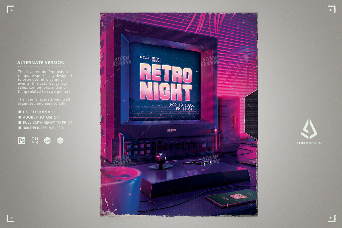 Vaporwave Game Night 1980s Flyer, a Flyer Template by Storm Pixels (Photo 2 of 4)
