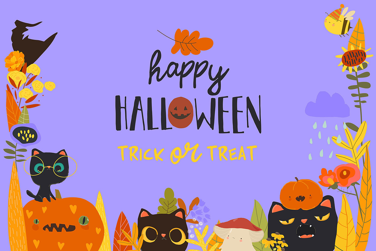 Halloween Frame With Funny Cats, a Seasonal Illustration by Maria Starus (Photo 2 of 3)