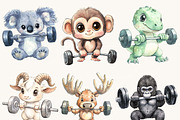 Watercolor Cute Animals Workout, an Animal Illustration by SparkyDesignsUS (Thumbnail 3 of 9)