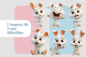 Set of Cartoon 3d Bunny Rabbit, an Animal Illustration by Ocean Digital Art