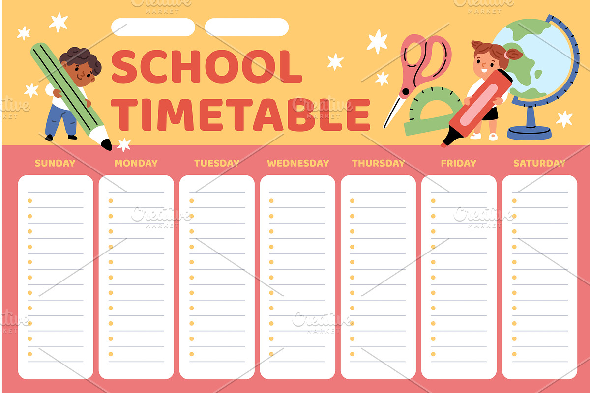 Kids school timetable. Boy and girl, an Object Illustration by YummyBuum