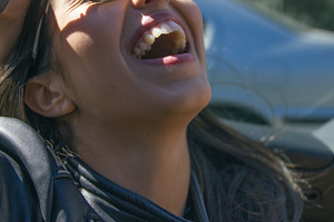 Woman with sunglasses laughing containing attractive, auto, and beautiful