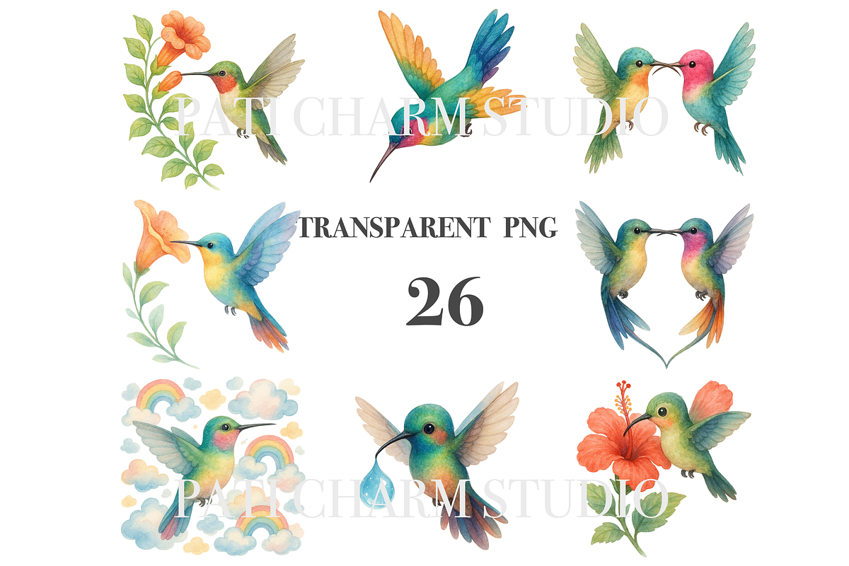 26 Hummingbird Clipart, an Animal Illustration by Pati Charm Studio (Photo 3 of 8)