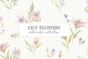 Lily Flowers. Watercolor Cliparts, a Decorative Illustration by Slastick (Thumbnail 1 of 8)