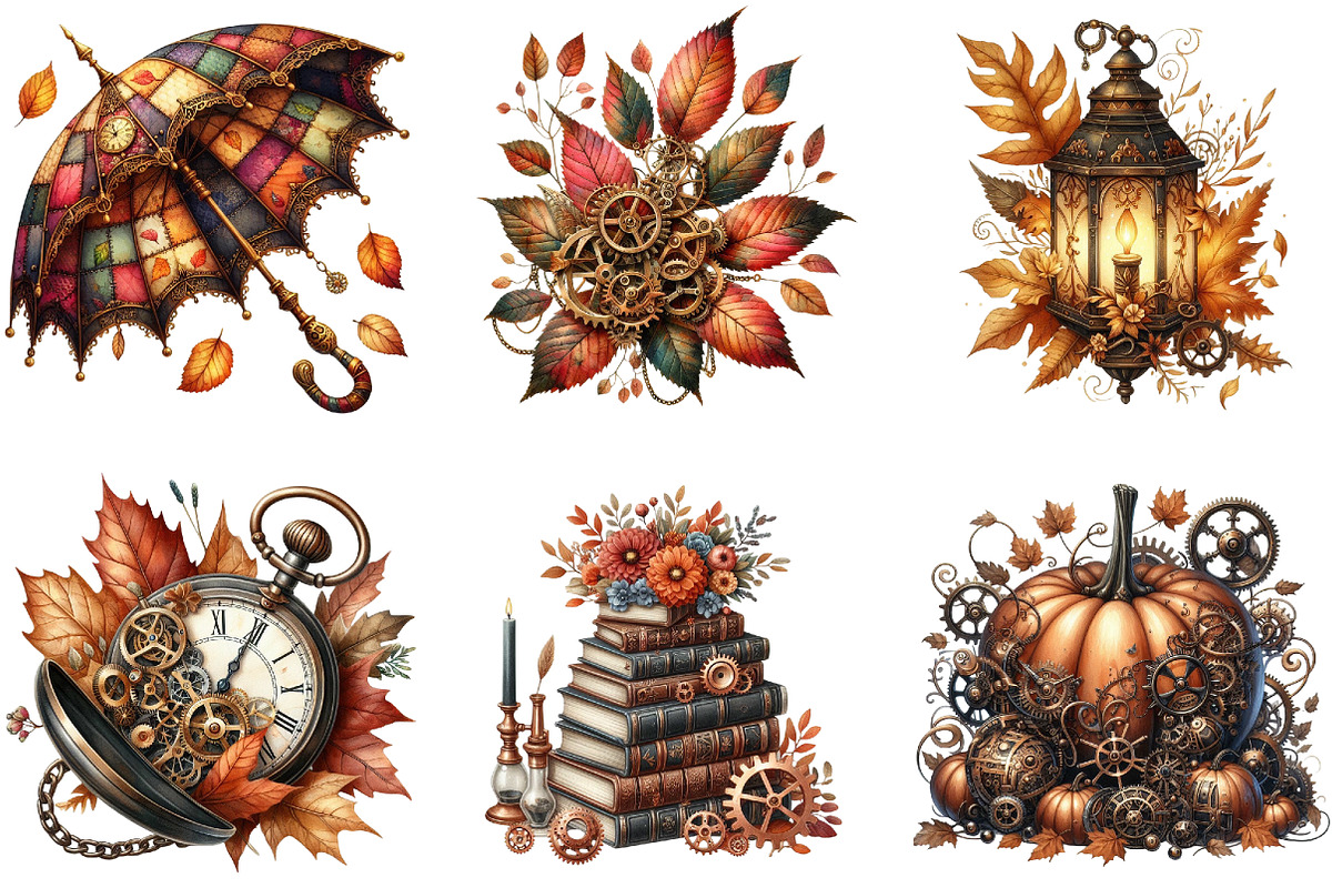 Watercolor Steampunk Autumn Clipart, a Seasonal Illustration by DreamArtGraphic (Photo 6 of 7)