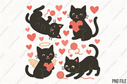 Valentine Cute Cats Funny Black PNG, an Illustration by CraftArtStudio (Thumbnail 1 of 4)