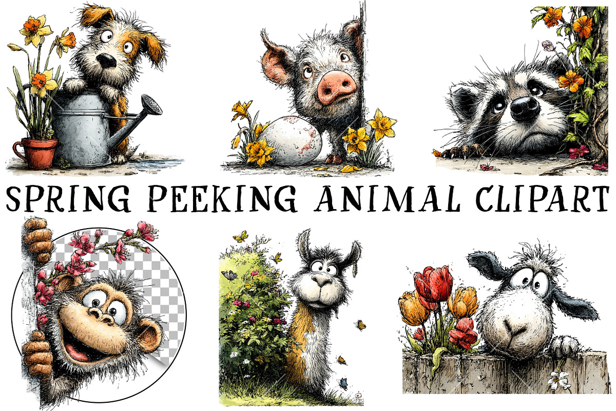 Spring Peeking Animal Clipart, an Illustration by OK Design (Photo 2 of 6)