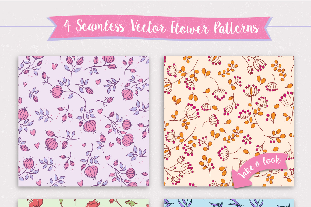 Seamless Vector Flower Patterns, a Pattern Graphic by Ta-da! Magical Prints (Photo 2 of 6)