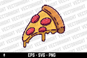 Pixel art pizza isolated on white, a Food Illustration by Vectorhight