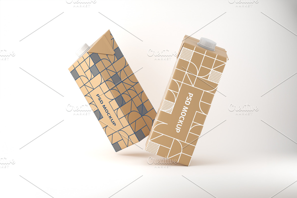 Juice Carton Box Mockup, a Packaging Mockup by Qaleb Studio