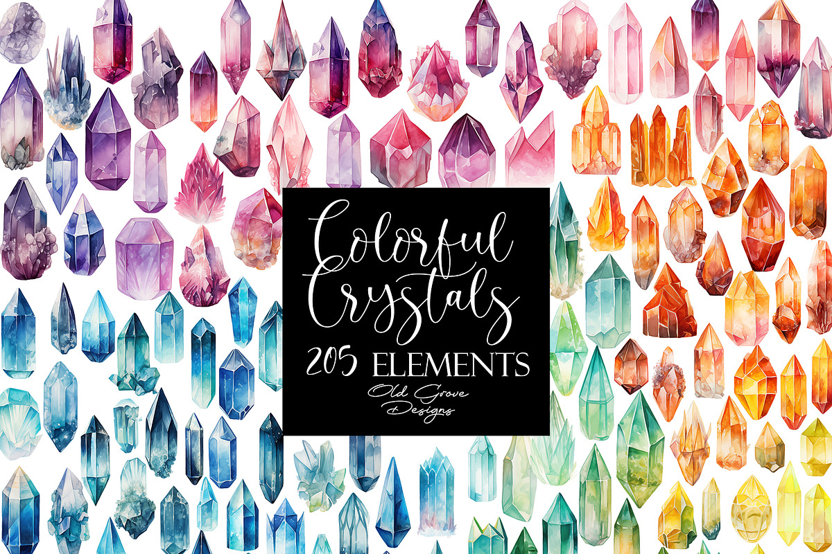 Watercolor Crystal Clipart Bundle, an Object Illustration by Old Grove Designs (Photo 1 of 7)