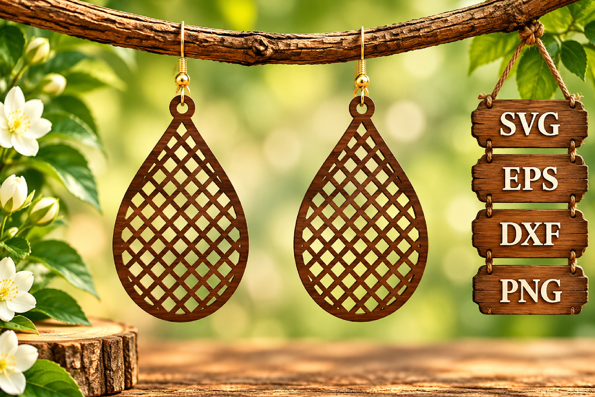 Lattice Mesh Earring Laser SVG File, an Object Graphic by Libby Wishes (Photo 3 of 3)