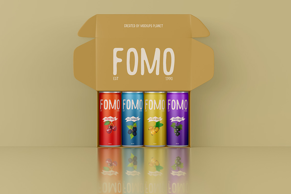 Soda Can with Box Packaging Mockups, a Mockup by Mockups Planet (Photo 2 of 5)