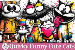 Quirky Funny Cats Clipart, an Animal Illustration by YA Design