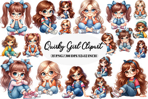 Watercolor Quirky Girl Clipart Bundl, an Illustration by Daily.Designs