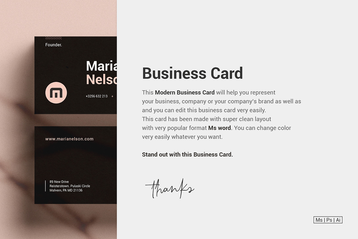 Modern Business Card | Ms word, a Business Card Template by AyshaCanvas (Photo 2 of 4)