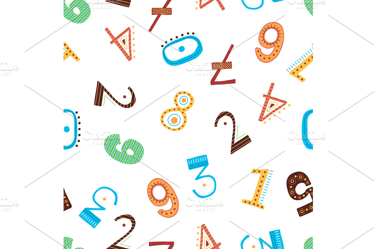 Hand drawn ethnic numbers seamless, an Illustration by LadadikArt
