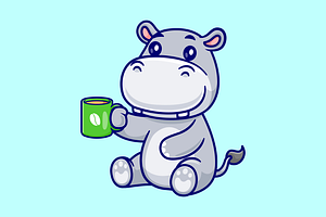 Cute Hippo Drink Coffee Cartoon, an Animal Illustration by Catalyst Labs