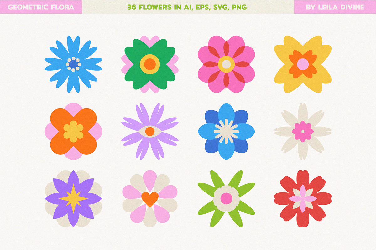 Geometric Floral Shapes & Patterns, an Object Graphic by Leila Divine (Photo 5 of 16)